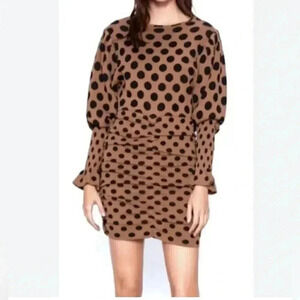 Zara “blogger favourite” draped polka dot scrunch long sleeve dresss S